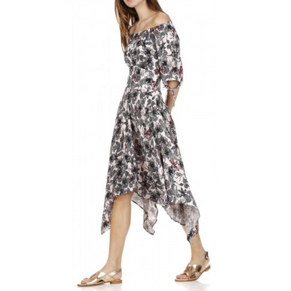 Maje Rimba Floral & Monkey Printed Hankerchief Midi Dress